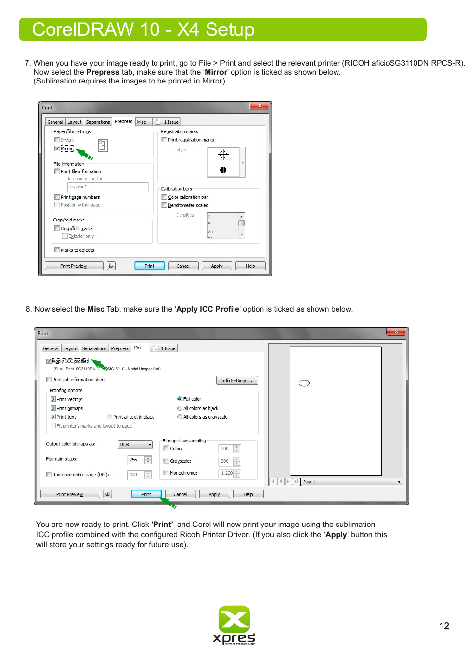 Coreldraw 10 - x4 setup | Xpres Subli Print Ricoh SG3110DN User Manual | Page 14 / 25