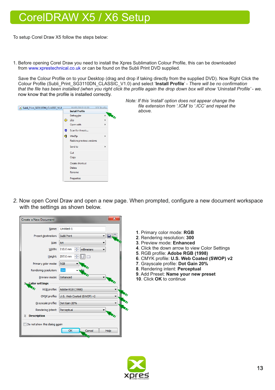 Coreldraw x5 / x6 setup, With the settings as shown below | Xpres Subli Print Ricoh SG3110DN User Manual | Page 15 / 25