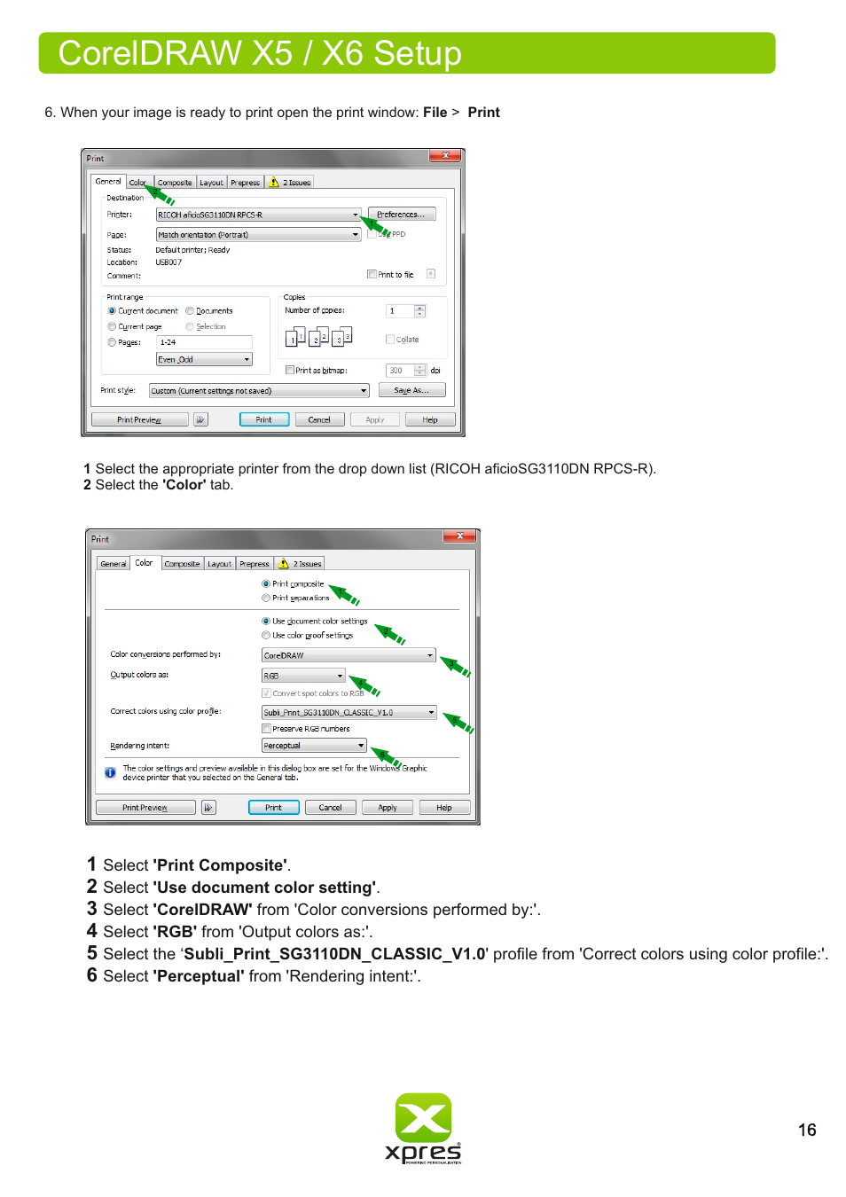 Coreldraw x5 / x6 setup | Xpres Subli Print Ricoh SG3110DN User Manual | Page 18 / 25