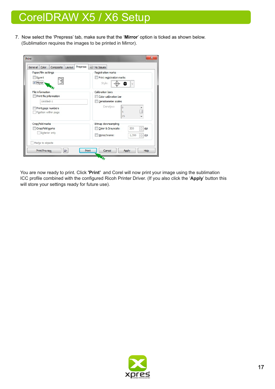 Coreldraw x5 / x6 setup | Xpres Subli Print Ricoh SG3110DN User Manual | Page 19 / 25