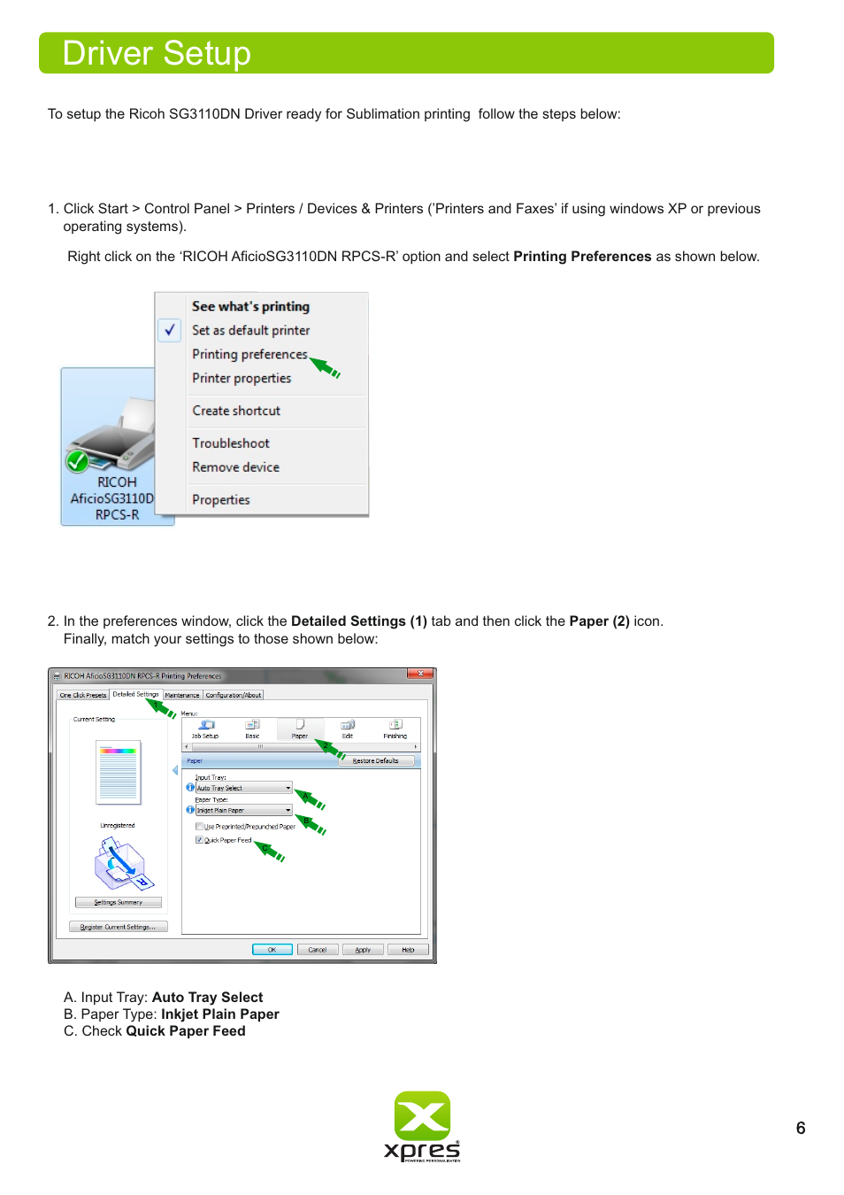 Driver setup | Xpres Subli Print Ricoh SG3110DN User Manual | Page 8 / 25