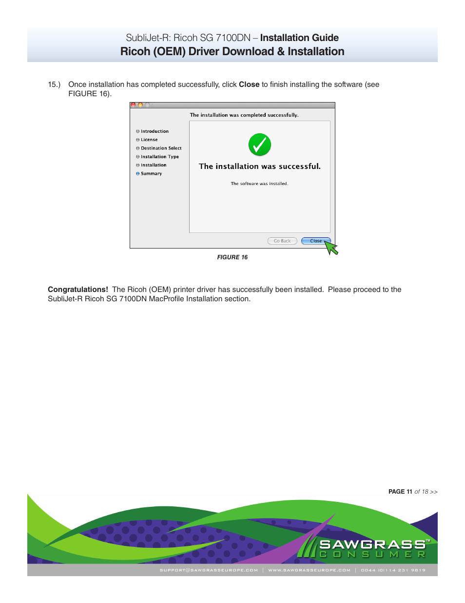 Ricoh (oem) driver download & installation, Sublijet-r: ricoh sg 7100dn – installation guide | Xpres SubliJet R Ricoh SG7100DN (Mac ICC Profile Setup): Printer/Profile Installation Guide User Manual | Page 11 / 18