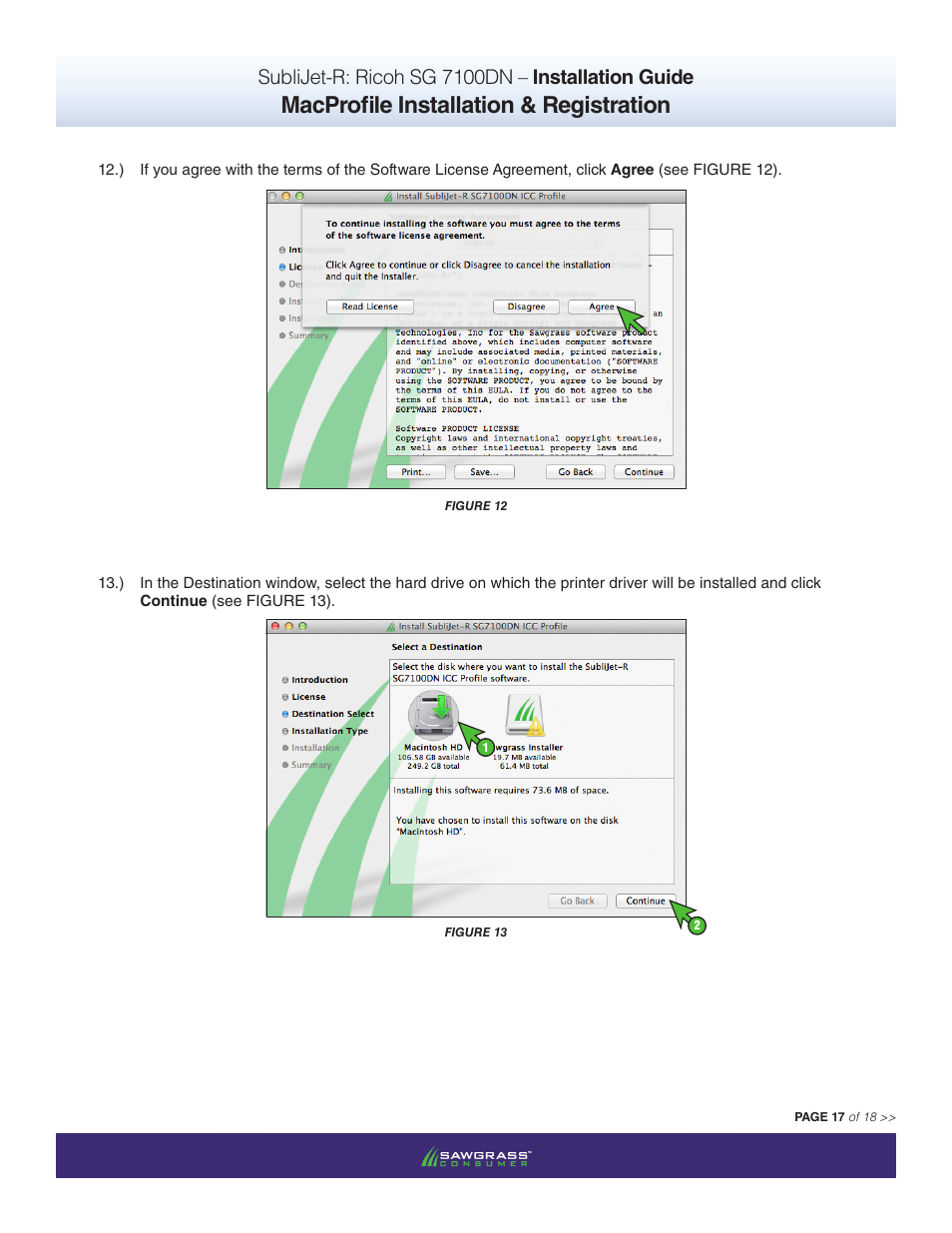 Macprofile installation & registration, Sublijet-r: ricoh sg 7100dn – installation guide | Xpres SubliJet R Ricoh SG7100DN (Mac ICC Profile Setup): Printer/Profile Installation Guide User Manual | Page 17 / 18