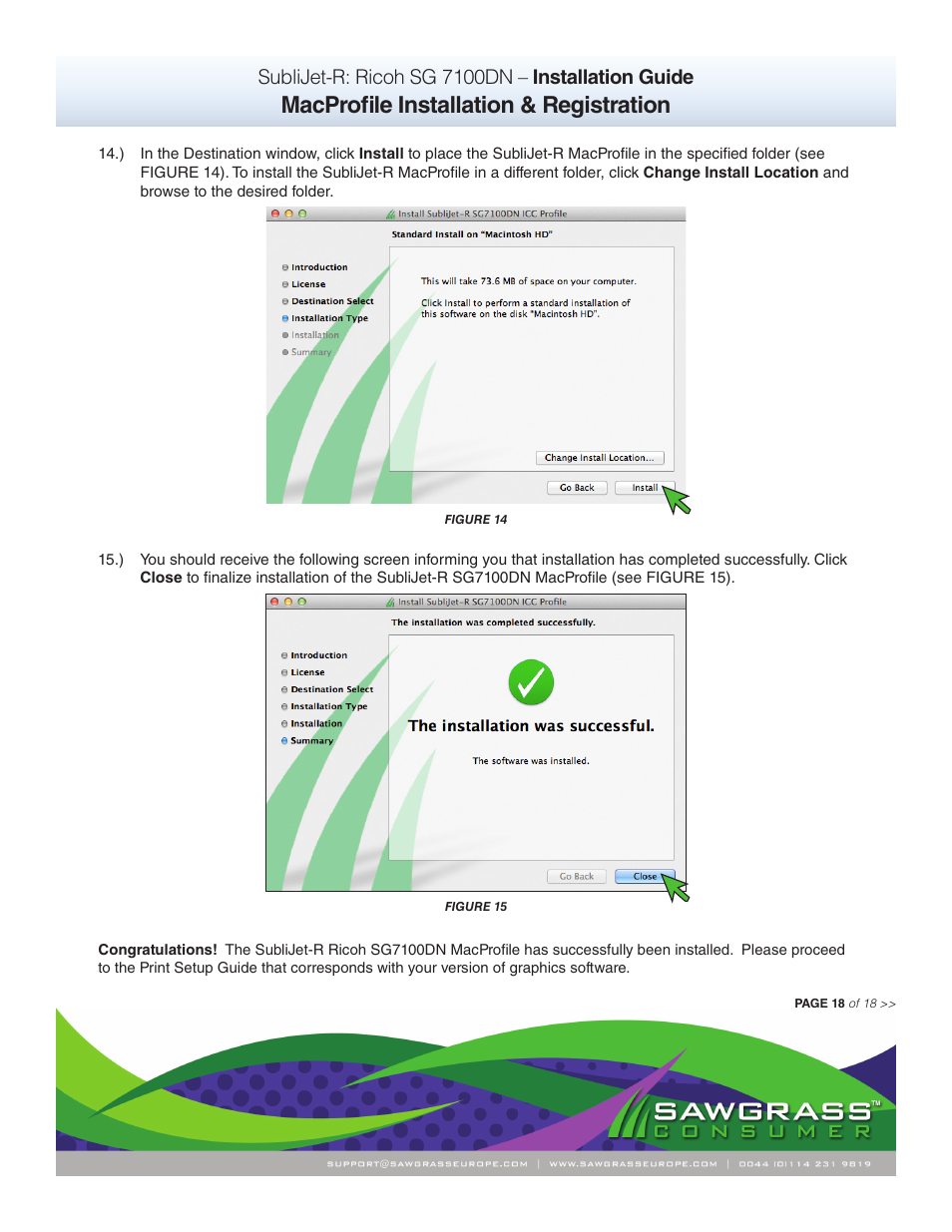 Macprofile installation & registration, Sublijet-r: ricoh sg 7100dn – installation guide | Xpres SubliJet R Ricoh SG7100DN (Mac ICC Profile Setup): Printer/Profile Installation Guide User Manual | Page 18 / 18