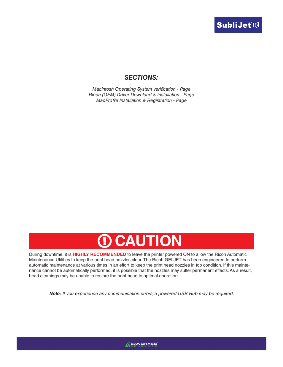 Caution | Xpres SubliJet R Ricoh SG7100DN (Mac ICC Profile Setup): Printer/Profile Installation Guide User Manual | Page 2 / 18