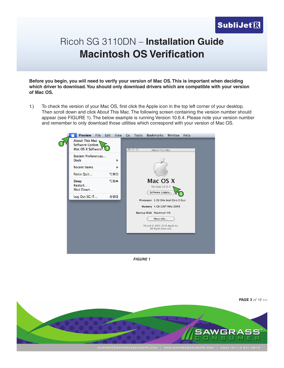 Macintosh os verification, Ricoh sg 3110dn – installation guide | Xpres SubliJet R Ricoh SG7100DN (Mac ICC Profile Setup): Printer/Profile Installation Guide User Manual | Page 3 / 18