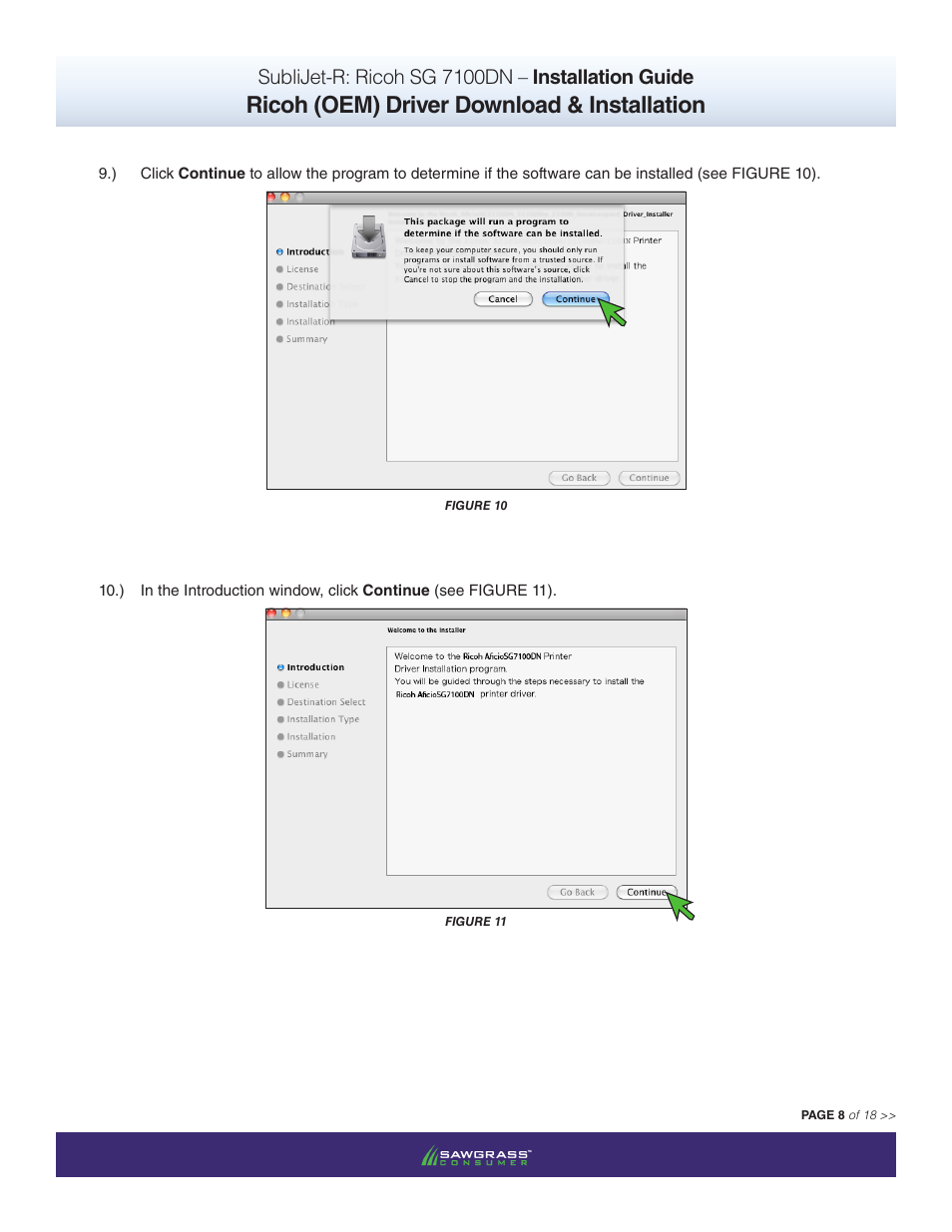 Ricoh (oem) driver download & installation, Sublijet-r: ricoh sg 7100dn – installation guide | Xpres SubliJet R Ricoh SG7100DN (Mac ICC Profile Setup): Printer/Profile Installation Guide User Manual | Page 8 / 18