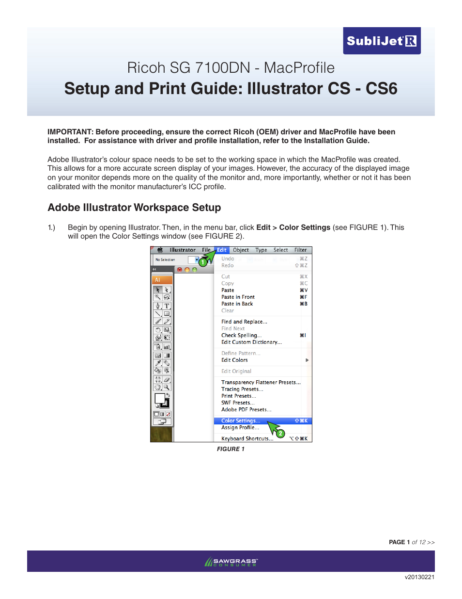 Xpres SubliJet R Ricoh SG7100DN (Mac ICC Profile Setup): Print & Setup Guide Illustrator CS - CS6 User Manual | 12 pages