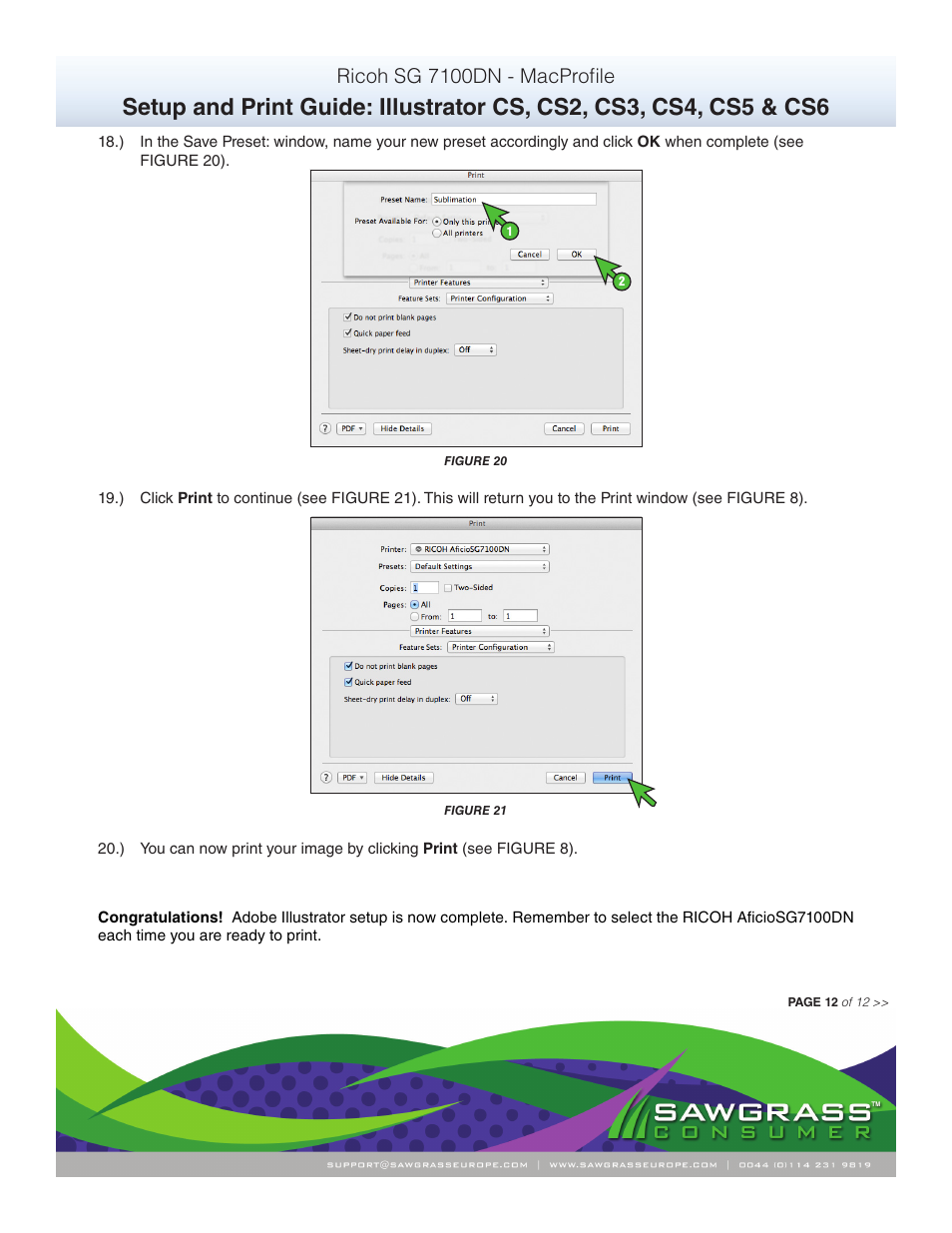 Ricoh sg 7100dn - macprofile | Xpres SubliJet R Ricoh SG7100DN (Mac ICC Profile Setup): Print & Setup Guide Illustrator CS - CS6 User Manual | Page 12 / 12