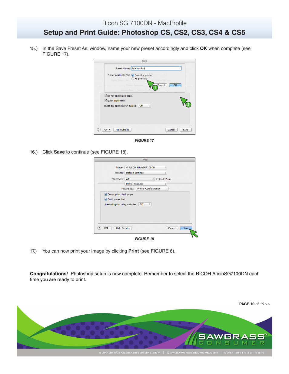 Ricoh sg 7100dn - macprofile | Xpres SubliJet R Ricoh SG7100DN (Mac ICC Profile Setup): Print & Setup Guide Photoshop CS - CS5 User Manual | Page 10 / 10