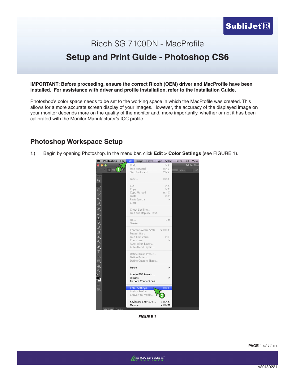 Xpres SubliJet R Ricoh SG7100DN (Mac ICC Profile Setup): Print & Setup Guide Photoshop CS6 User Manual | 11 pages