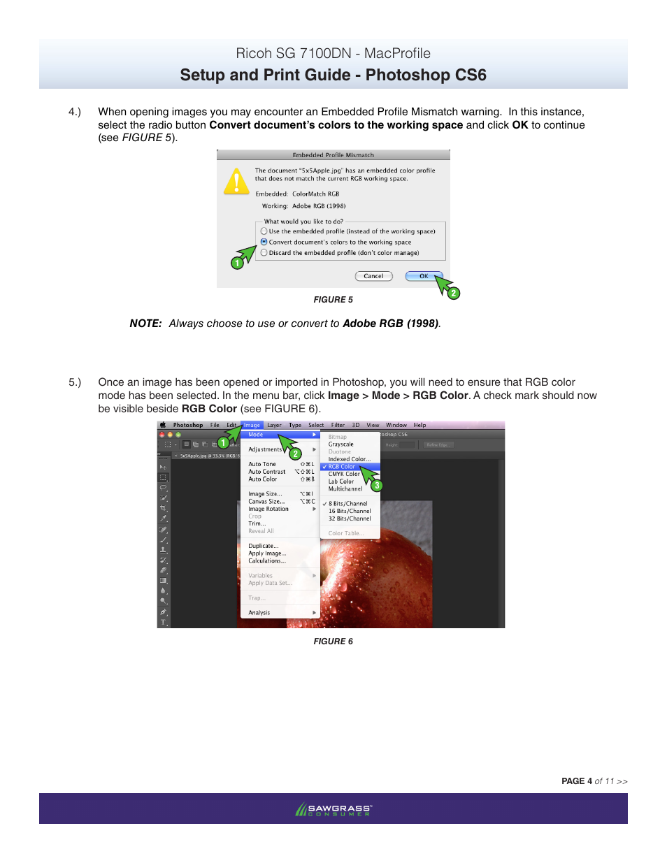 Setup and print guide - photoshop cs6, Ricoh sg 7100dn - macprofile | Xpres SubliJet R Ricoh SG7100DN (Mac ICC Profile Setup): Print & Setup Guide Photoshop CS6 User Manual | Page 4 / 11