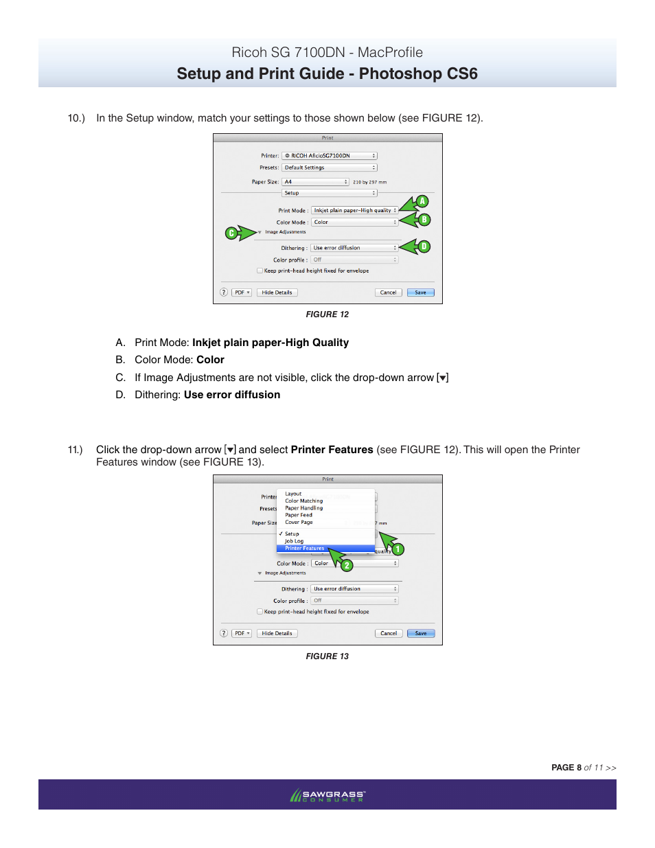 Setup and print guide - photoshop cs6, Ricoh sg 7100dn - macprofile | Xpres SubliJet R Ricoh SG7100DN (Mac ICC Profile Setup): Print & Setup Guide Photoshop CS6 User Manual | Page 8 / 11