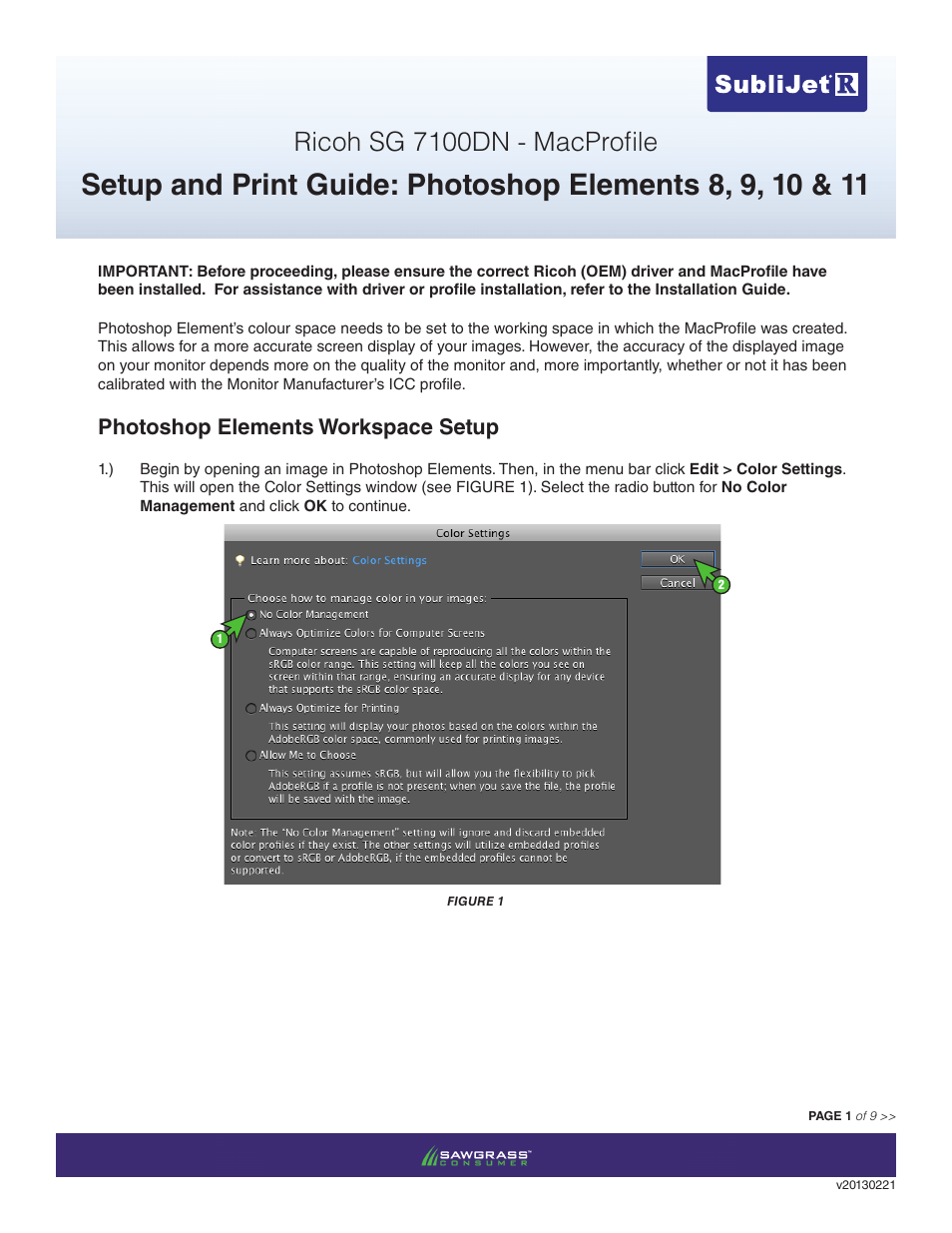 Xpres SubliJet R Ricoh SG7100DN (Mac ICC Profile Setup): Print & Setup Guide Photoshop Elements 8 - 10 User Manual | 9 pages