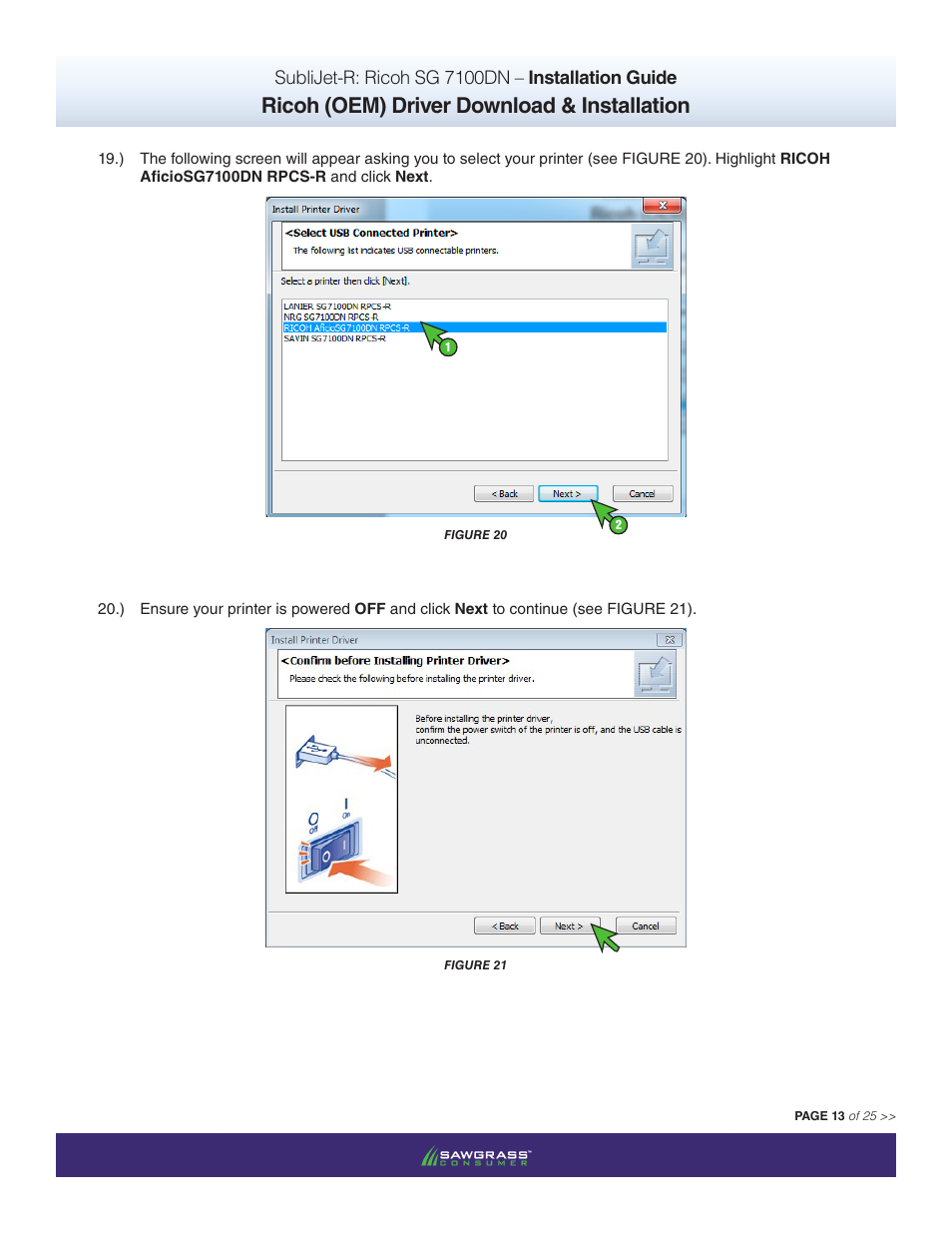 Ricoh (oem) driver download & installation, Sublijet-r: ricoh sg 7100dn – installation guide | Xpres SubliJet R Ricoh SG7100DN (Windows ICC Profile Setup): Printer/Profile Installation Guide User Manual | Page 13 / 25