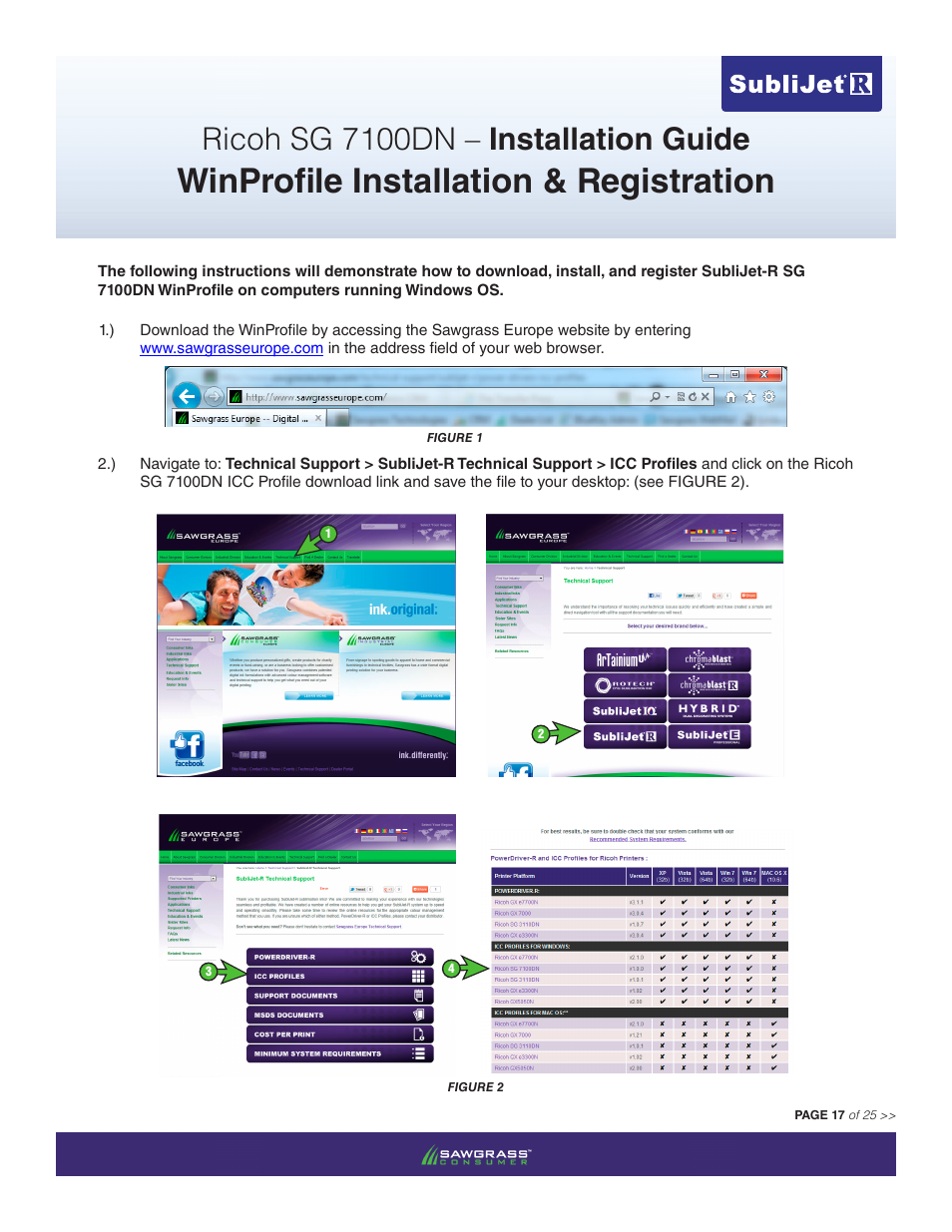 Winprofile installation & registration, Ricoh sg 7100dn – installation guide | Xpres SubliJet R Ricoh SG7100DN (Windows ICC Profile Setup): Printer/Profile Installation Guide User Manual | Page 17 / 25