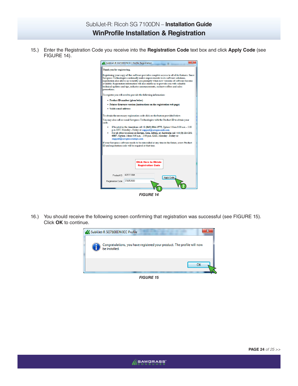 Winprofile installation & registration, Sublijet-r: ricoh sg 7100dn – installation guide | Xpres SubliJet R Ricoh SG7100DN (Windows ICC Profile Setup): Printer/Profile Installation Guide User Manual | Page 24 / 25