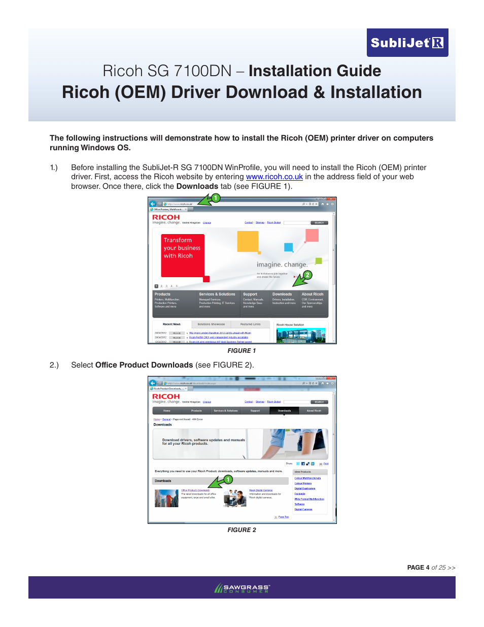 Ricoh (oem) driver download & installation, Ricoh sg 7100dn – installation guide | Xpres SubliJet R Ricoh SG7100DN (Windows ICC Profile Setup): Printer/Profile Installation Guide User Manual | Page 4 / 25