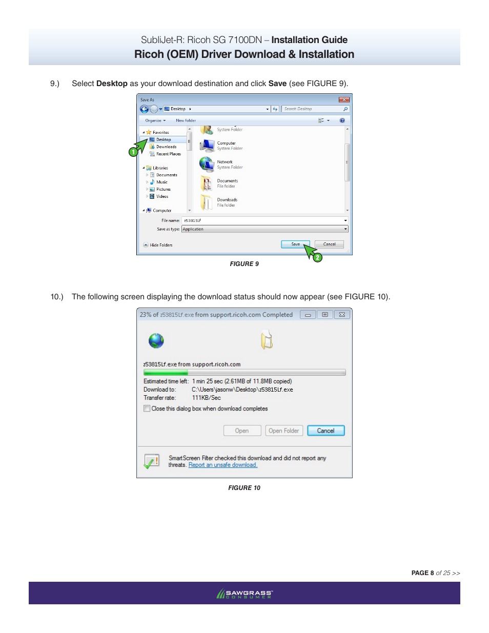 Ricoh (oem) driver download & installation, Sublijet-r: ricoh sg 7100dn – installation guide | Xpres SubliJet R Ricoh SG7100DN (Windows ICC Profile Setup): Printer/Profile Installation Guide User Manual | Page 8 / 25