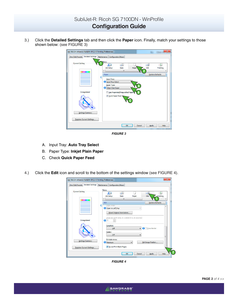 Configuration guide, Sublijet-r: ricoh sg 7100dn - winprofile | Xpres SubliJet R Ricoh SG7100DN (Windows ICC Profile Setup): Driver Configuration User Manual | Page 2 / 4