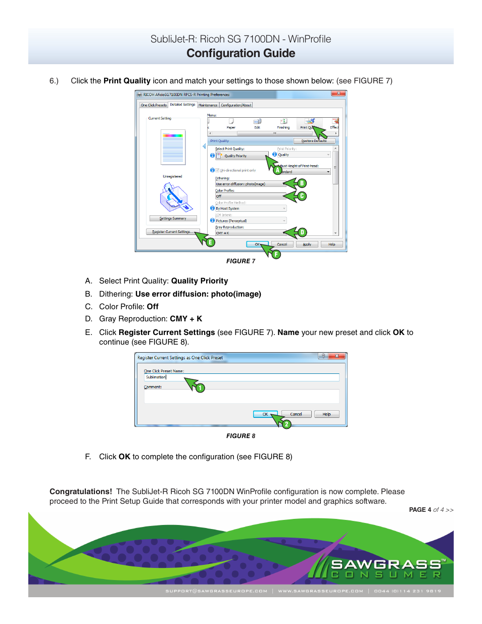 Configuration guide, Sublijet-r: ricoh sg 7100dn - winprofile | Xpres SubliJet R Ricoh SG7100DN (Windows ICC Profile Setup): Driver Configuration User Manual | Page 4 / 4