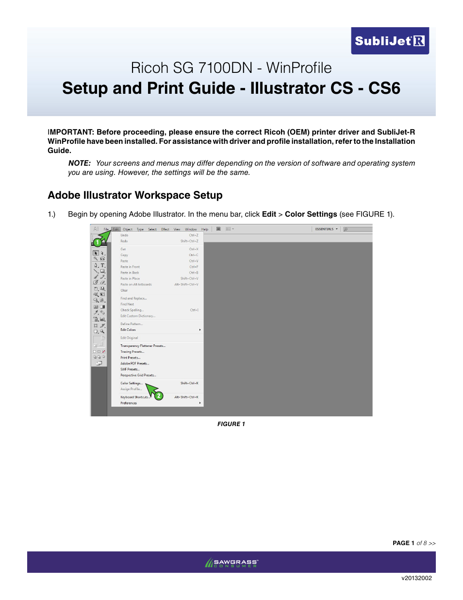 Xpres SubliJet R Ricoh SG7100DN (Windows ICC Profile Setup): Print & Setup Guide Adobe Illustrator CS - CS6 User Manual | 8 pages