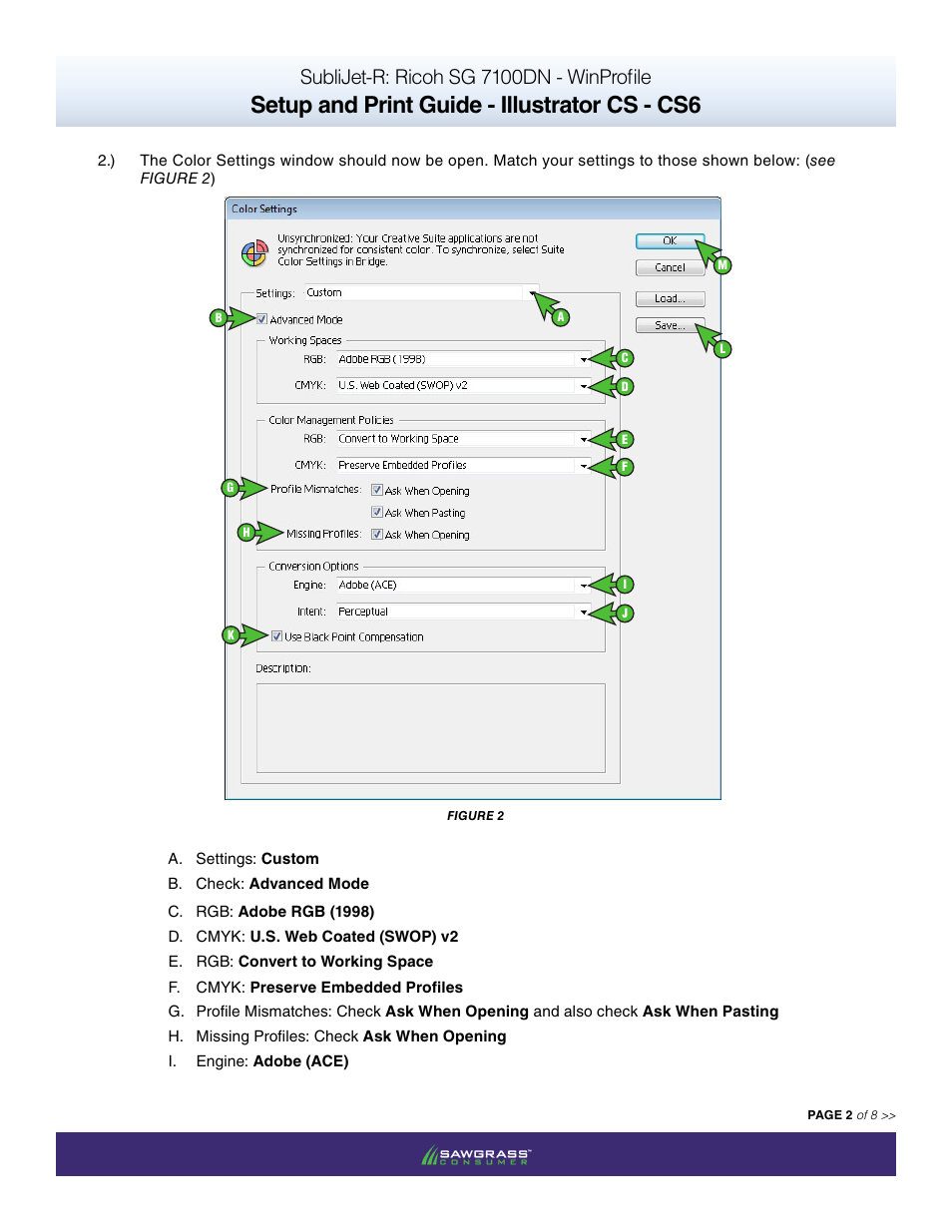 Setup and print guide - illustrator cs - cs6, Sublijet-r: ricoh sg 7100dn - winprofile | Xpres SubliJet R Ricoh SG7100DN (Windows ICC Profile Setup): Print & Setup Guide Adobe Illustrator CS - CS6 User Manual | Page 2 / 8