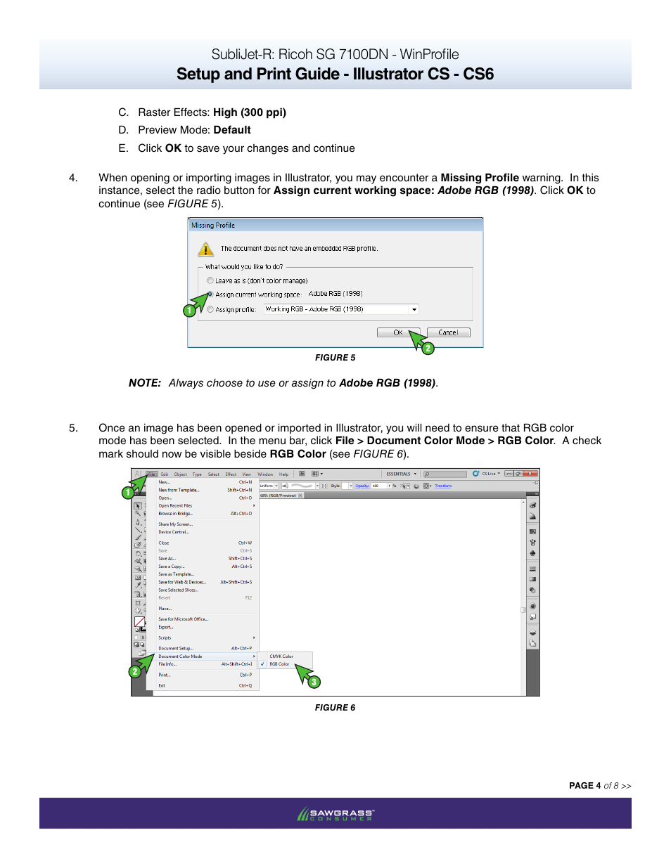 Setup and print guide - illustrator cs - cs6, Sublijet-r: ricoh sg 7100dn - winprofile | Xpres SubliJet R Ricoh SG7100DN (Windows ICC Profile Setup): Print & Setup Guide Adobe Illustrator CS - CS6 User Manual | Page 4 / 8