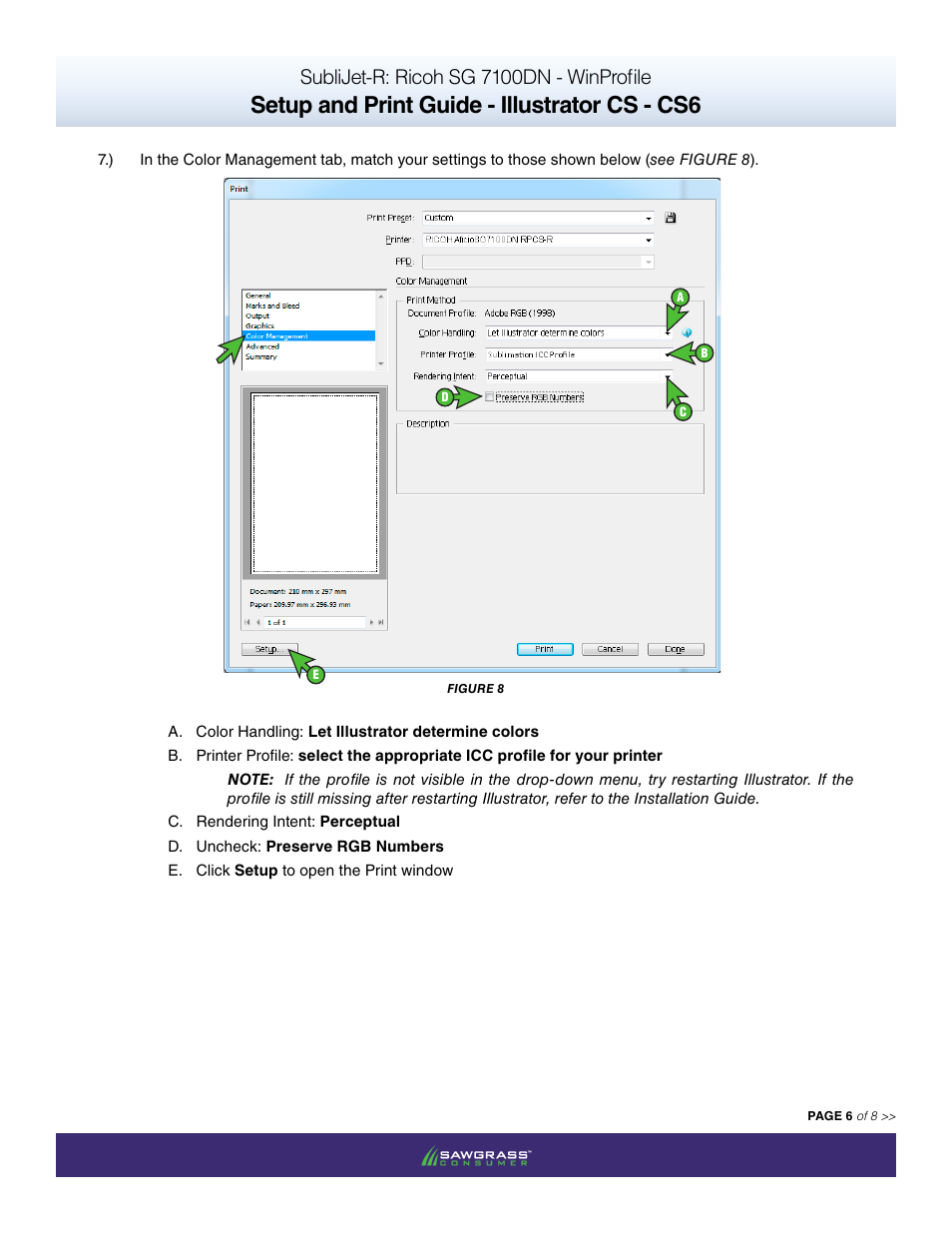 Setup and print guide - illustrator cs - cs6, Sublijet-r: ricoh sg 7100dn - winprofile | Xpres SubliJet R Ricoh SG7100DN (Windows ICC Profile Setup): Print & Setup Guide Adobe Illustrator CS - CS6 User Manual | Page 6 / 8