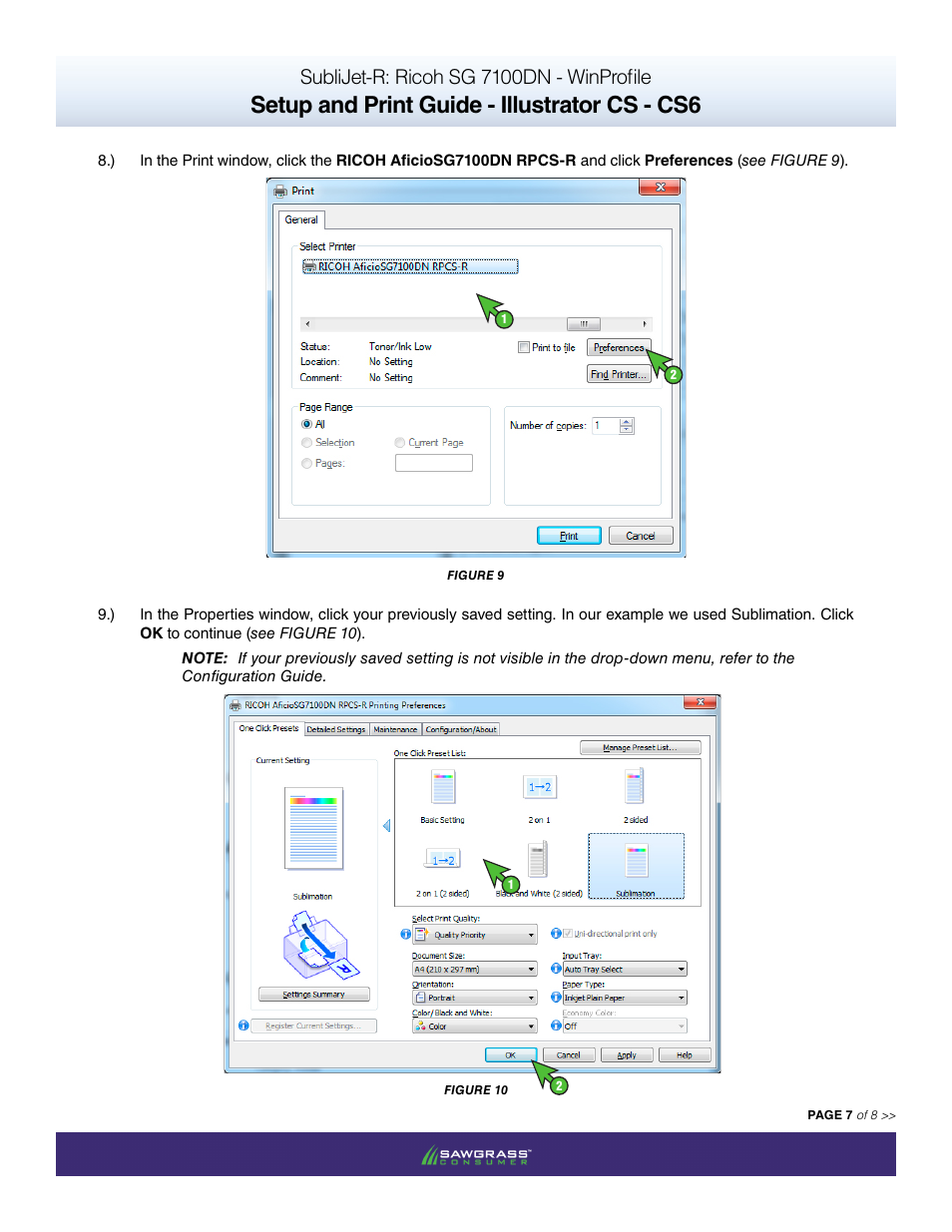 Setup and print guide - illustrator cs - cs6, Sublijet-r: ricoh sg 7100dn - winprofile | Xpres SubliJet R Ricoh SG7100DN (Windows ICC Profile Setup): Print & Setup Guide Adobe Illustrator CS - CS6 User Manual | Page 7 / 8