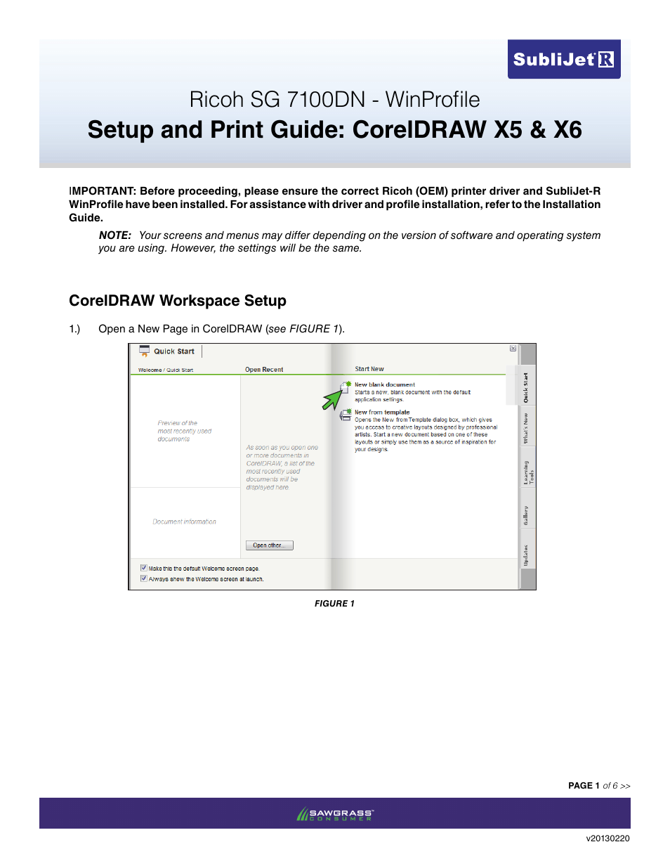 Xpres SubliJet R Ricoh SG7100DN (Windows ICC Profile Setup): Print & Setup Guide CorelDRAW X5 - X6 User Manual | 6 pages