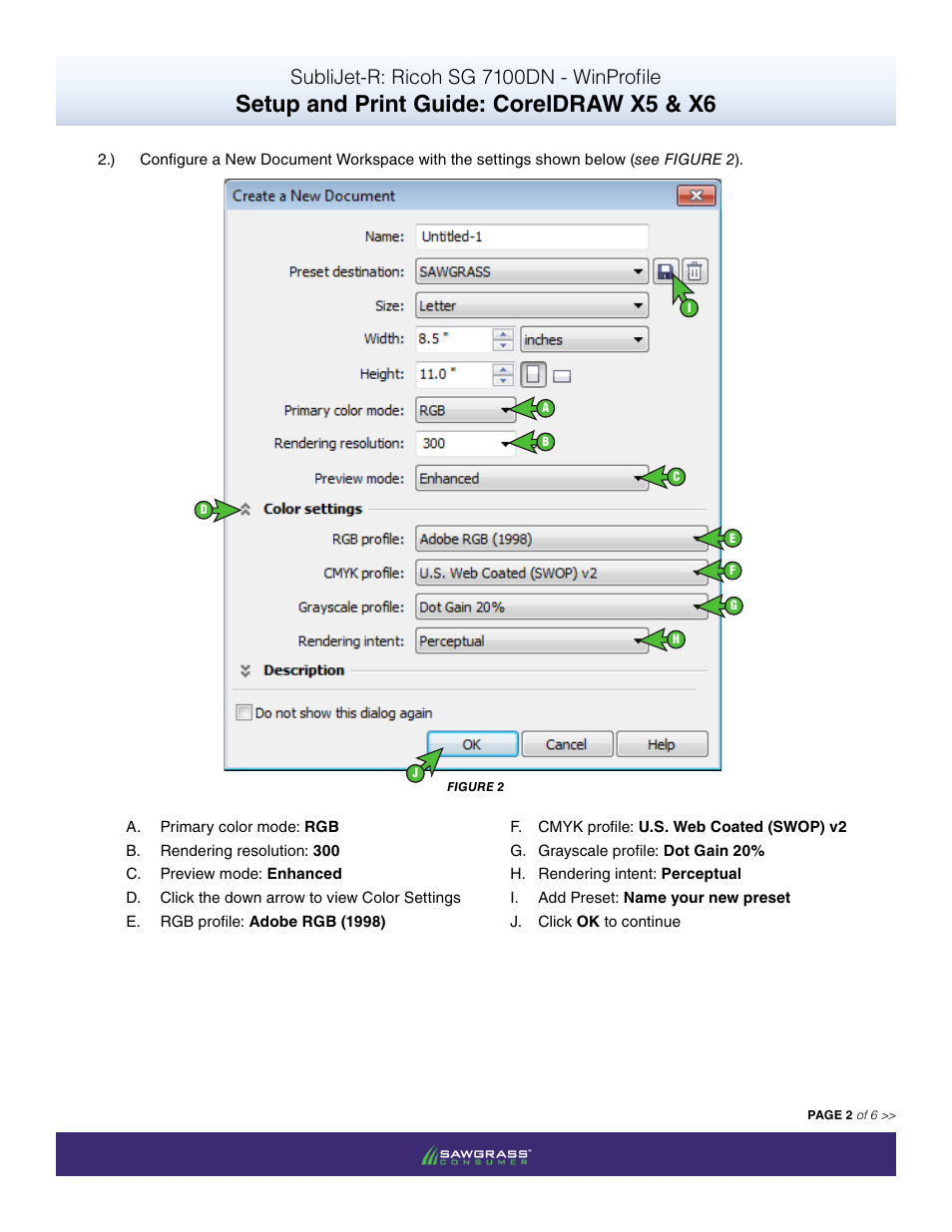 Setup and print guide: coreldraw x5 & x6, Sublijet-r: ricoh sg 7100dn - winprofile | Xpres SubliJet R Ricoh SG7100DN (Windows ICC Profile Setup): Print & Setup Guide CorelDRAW X5 - X6 User Manual | Page 2 / 6