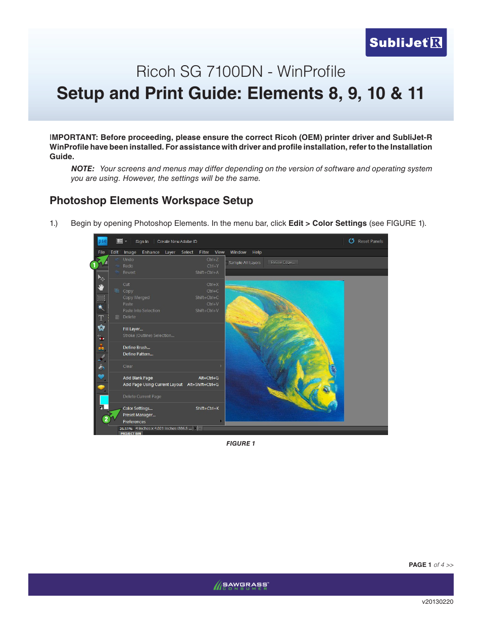 Xpres SubliJet R Ricoh SG7100DN (Windows ICC Profile Setup): Print & Setup Guide Adobe Photoshop Elements 8 - 10 User Manual | 4 pages