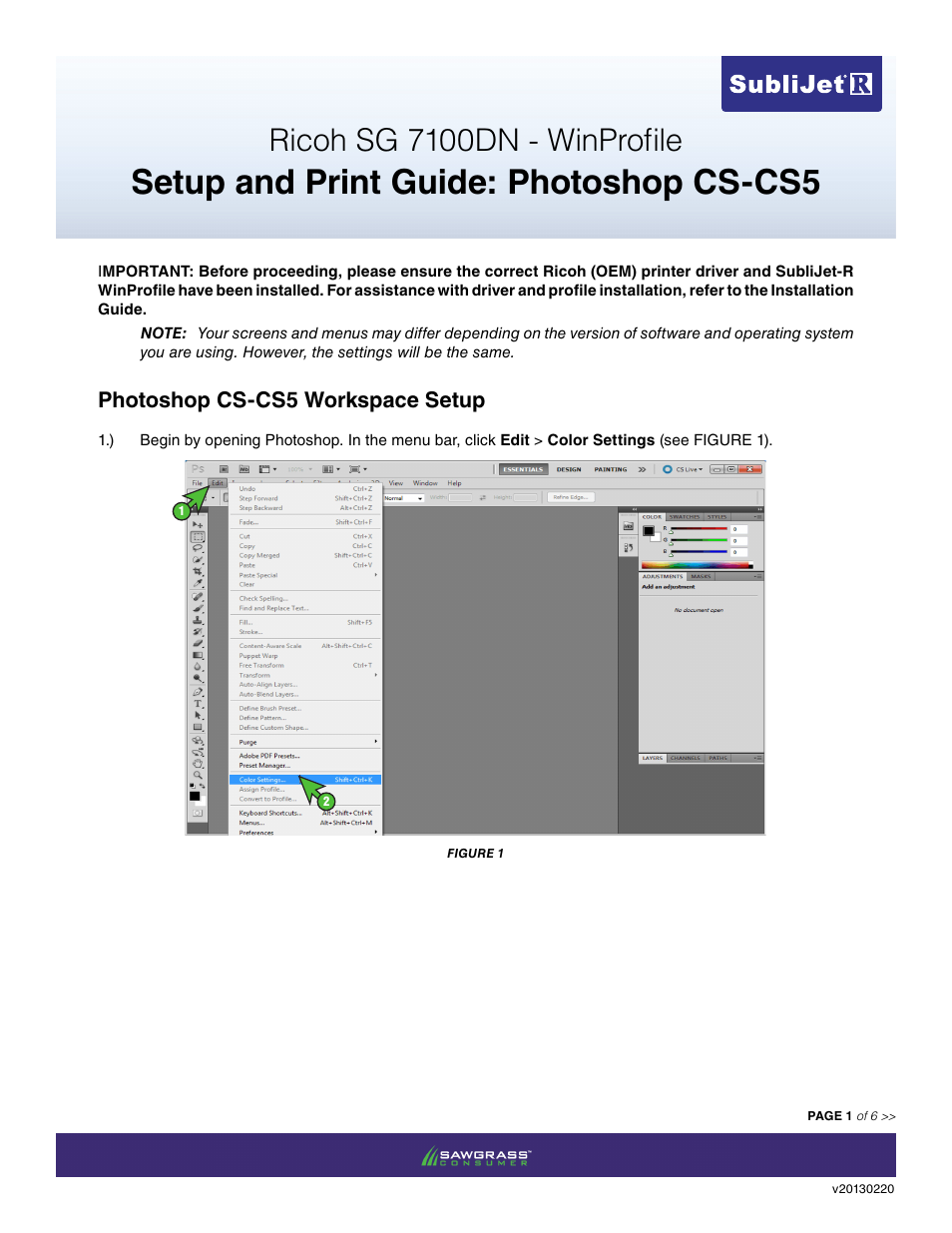 Xpres SubliJet R Ricoh SG7100DN (Windows ICC Profile Setup): Print & Setup Guide Adobe Photoshop CS - CS5 User Manual | 6 pages