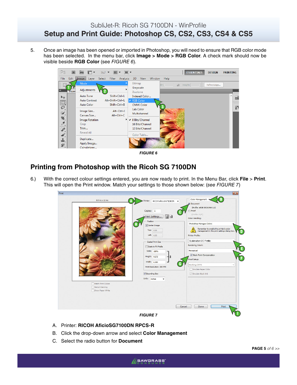 Printing from photoshop with the ricoh sg 7100dn, Sublijet-r: ricoh sg 7100dn - winprofile | Xpres SubliJet R Ricoh SG7100DN (Windows ICC Profile Setup): Print & Setup Guide Adobe Photoshop CS - CS5 User Manual | Page 5 / 6