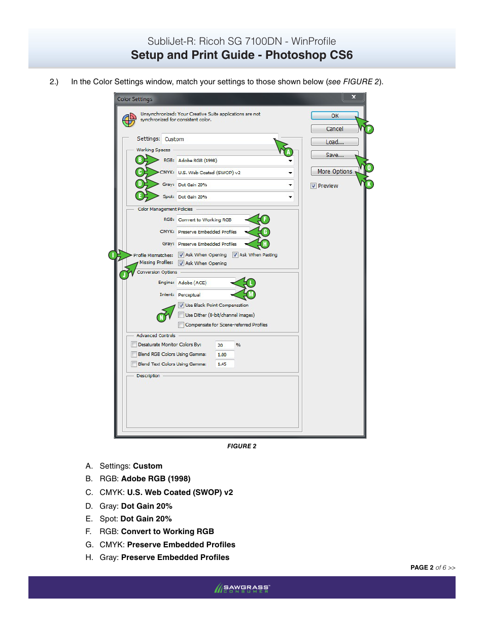 Setup and print guide - photoshop cs6, Sublijet-r: ricoh sg 7100dn - winprofile | Xpres SubliJet R Ricoh SG7100DN (Windows ICC Profile Setup): Print & Setup Guide Adobe Photoshop CS6 User Manual | Page 2 / 6