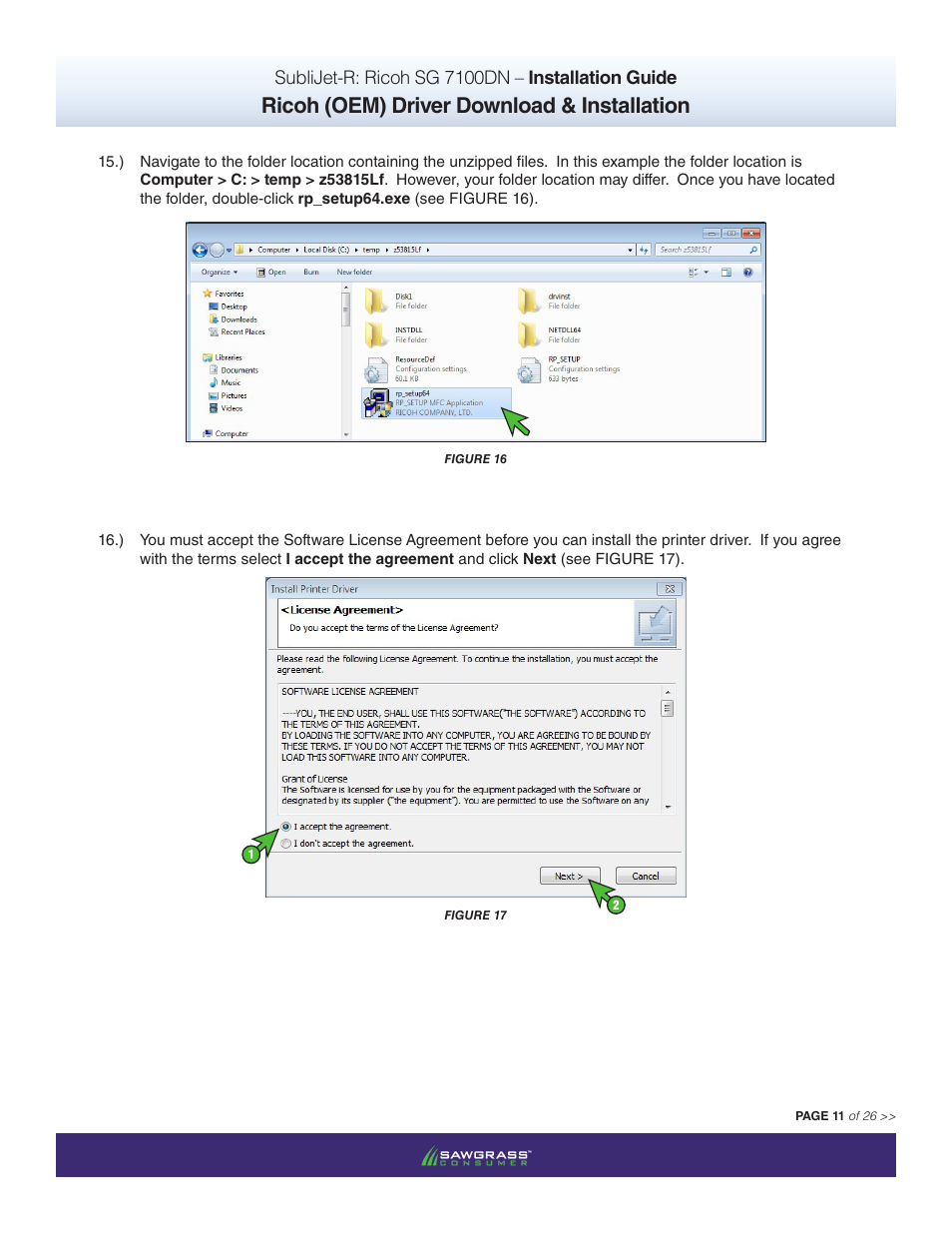 Ricoh (oem) driver download & installation, Sublijet-r: ricoh sg 7100dn – installation guide | Xpres SubliJet R Ricoh SG7100DN (Windows Power Driver Setup): Power Driver Installation Guide User Manual | Page 11 / 26