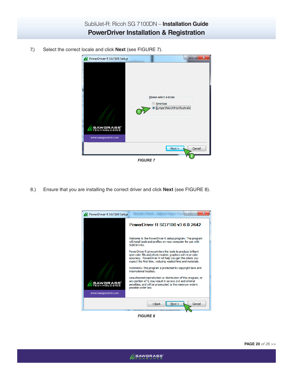 Powerdriver installation & registration, Sublijet-r: ricoh sg 7100dn – installation guide | Xpres SubliJet R Ricoh SG7100DN (Windows Power Driver Setup): Power Driver Installation Guide User Manual | Page 20 / 26