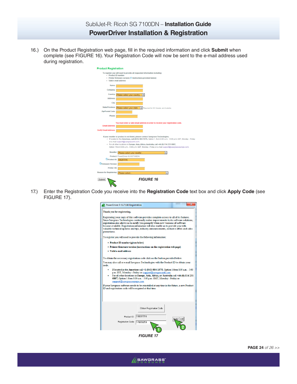 Powerdriver installation & registration, Sublijet-r: ricoh sg 7100dn – installation guide | Xpres SubliJet R Ricoh SG7100DN (Windows Power Driver Setup): Power Driver Installation Guide User Manual | Page 24 / 26