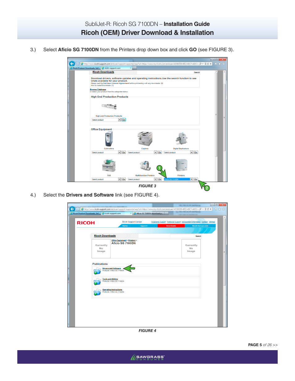 Ricoh (oem) driver download & installation, Sublijet-r: ricoh sg 7100dn – installation guide | Xpres SubliJet R Ricoh SG7100DN (Windows Power Driver Setup): Power Driver Installation Guide User Manual | Page 5 / 26