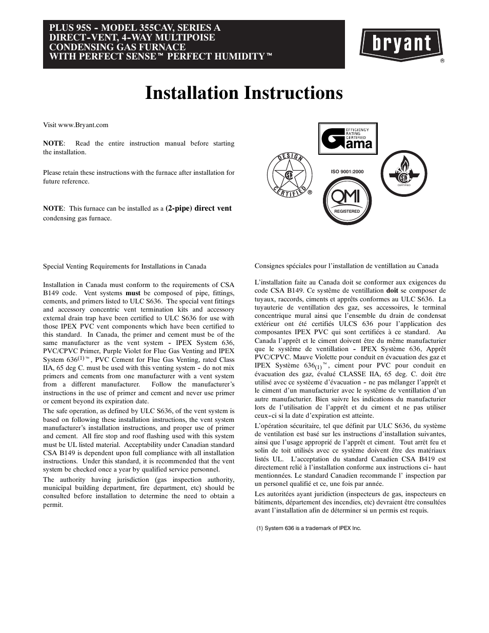 Bryant 355CAV User Manual | 62 pages