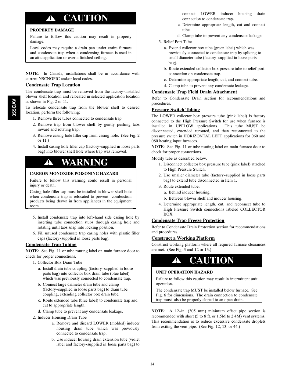 Caution, Warning | Bryant 355CAV User Manual | Page 14 / 62