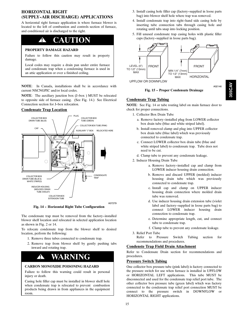 Caution, Warning | Bryant 355CAV User Manual | Page 15 / 62