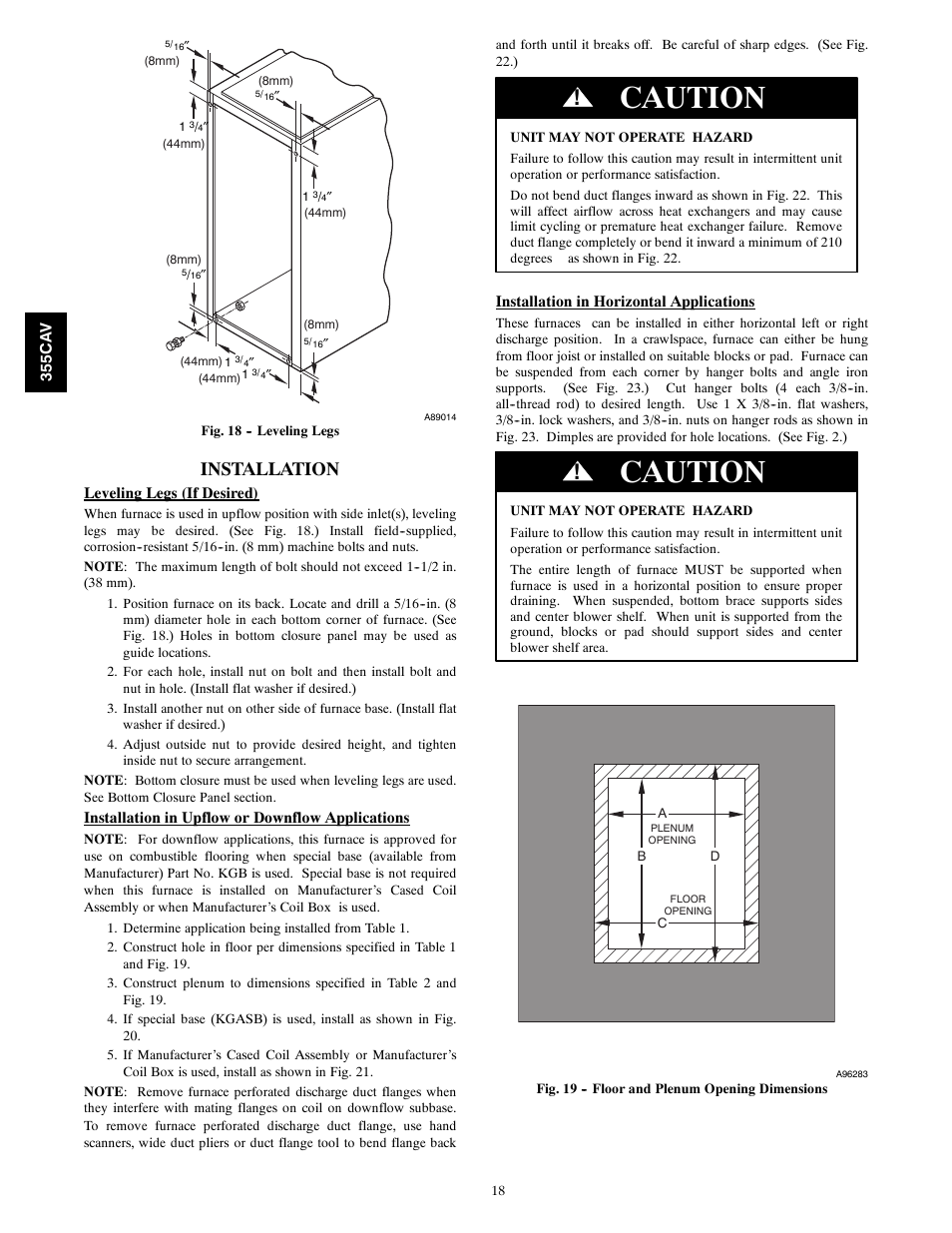 Caution, Installation | Bryant 355CAV User Manual | Page 18 / 62