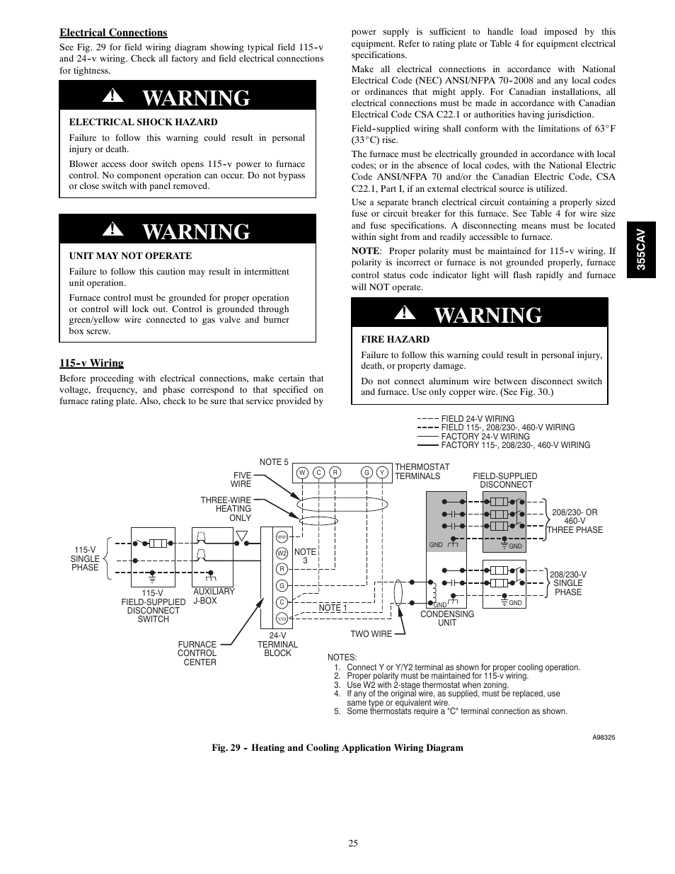 Warning | Bryant 355CAV User Manual | Page 25 / 62