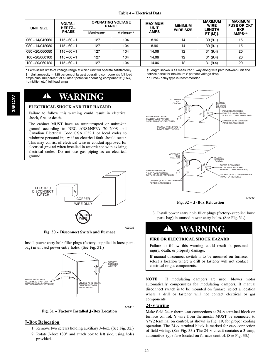 Warning | Bryant 355CAV User Manual | Page 26 / 62