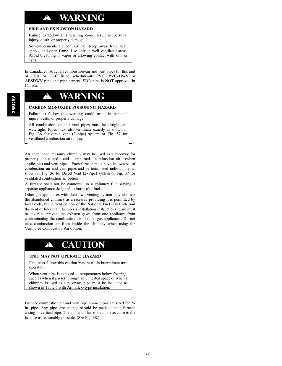 Warning, Caution | Bryant 355CAV User Manual | Page 28 / 62