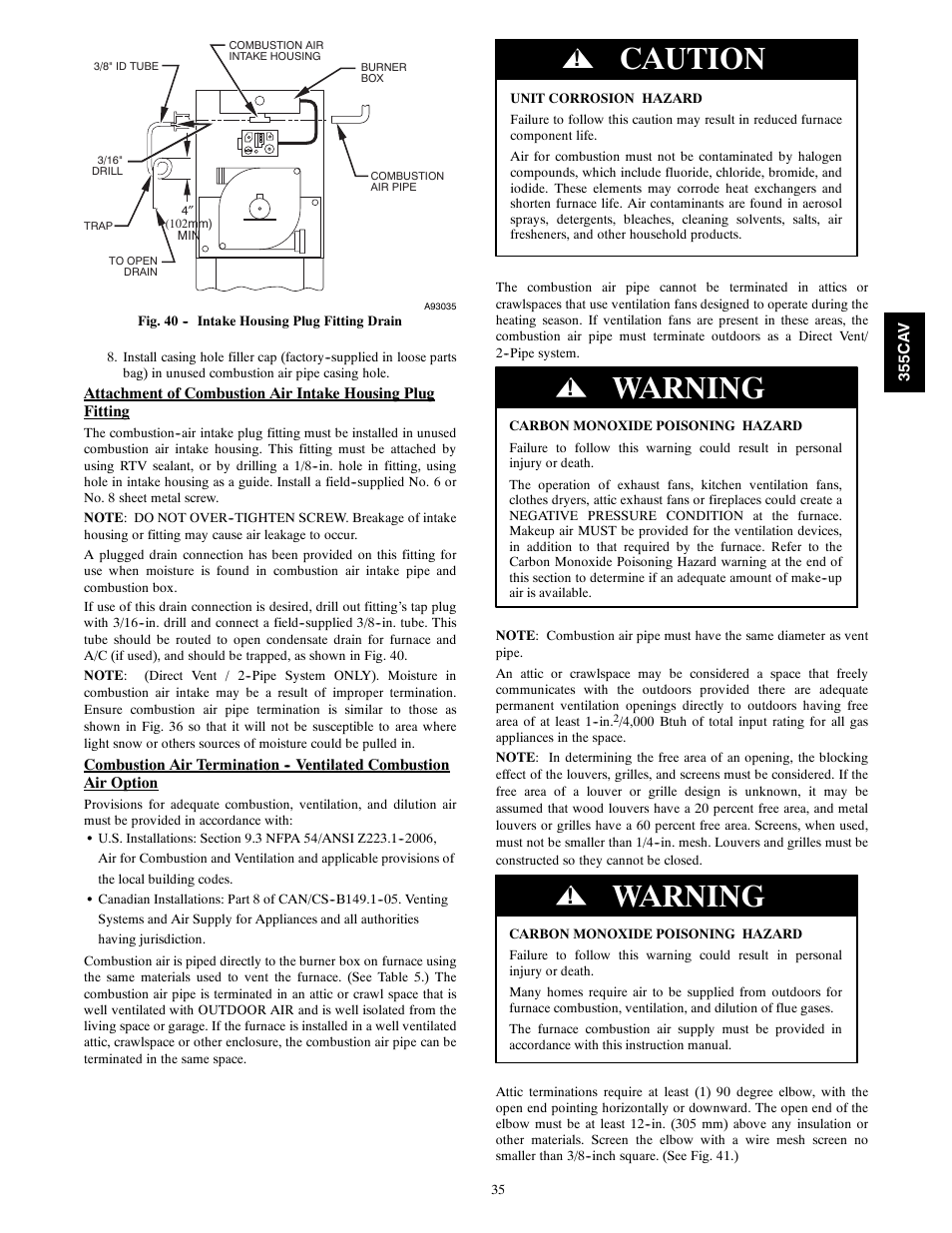 Caution, Warning | Bryant 355CAV User Manual | Page 35 / 62