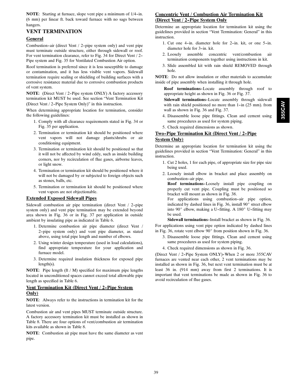 Vent termination | Bryant 355CAV User Manual | Page 39 / 62