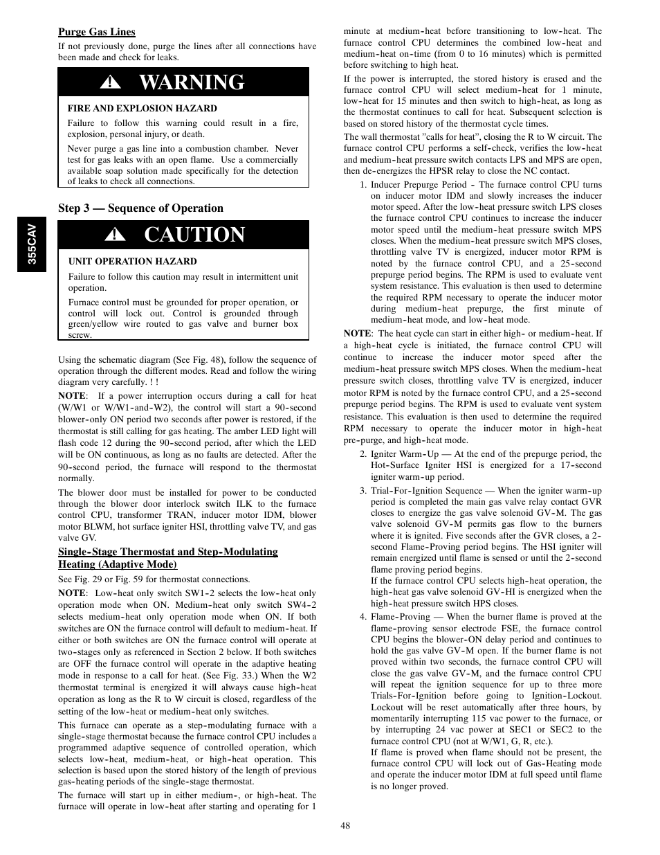 Warning, Caution | Bryant 355CAV User Manual | Page 48 / 62